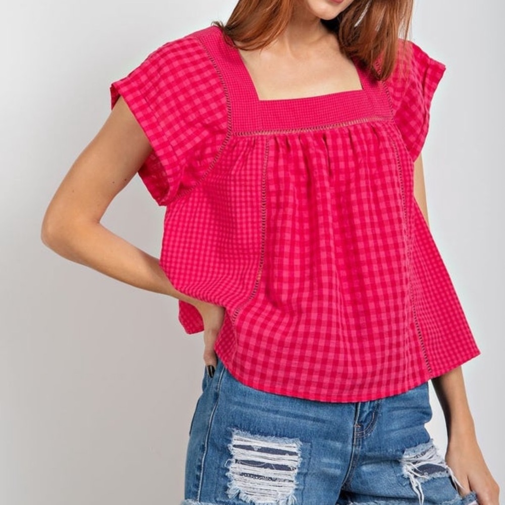 Easel short sleeve plaid top Sz. Small